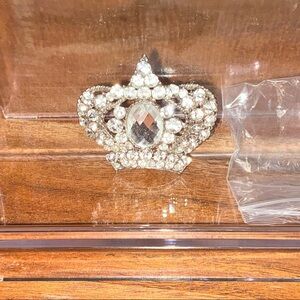 Excellent Used Dazzling Crown Brooch with Clear Faux Stones
